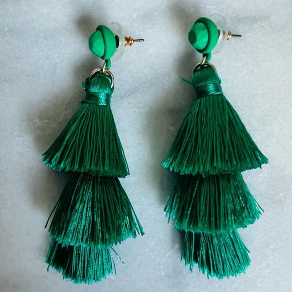 J. Crew Green Layered Tassel Earrings - Picture 4 of 4